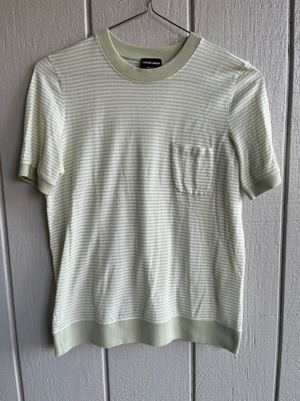 Georgio‎ Armani Striped Cotton Tee in Dreamy Soft Sage Green Size 50 Italy